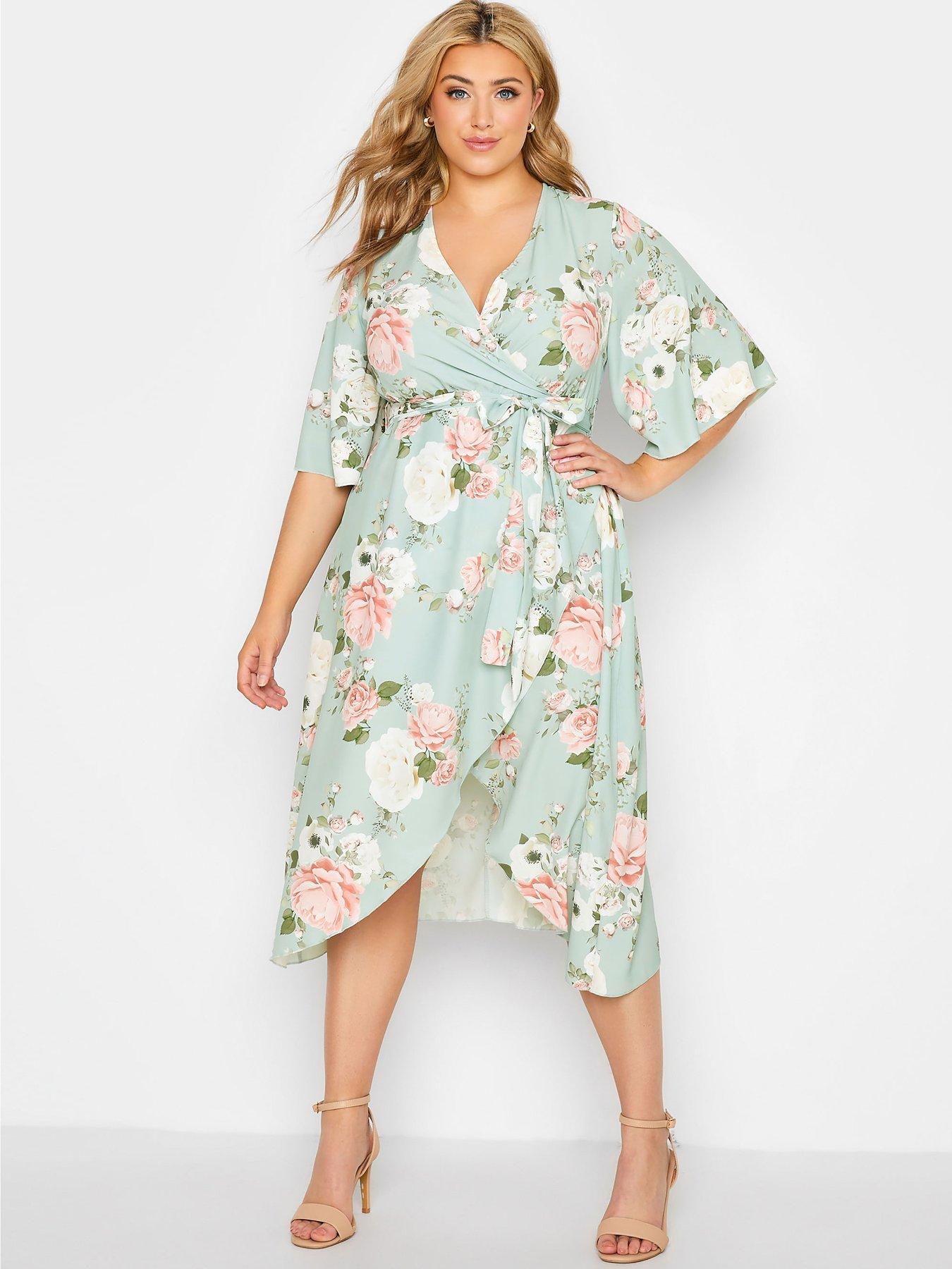 Yours London Floral Wrap Dress - Green ...